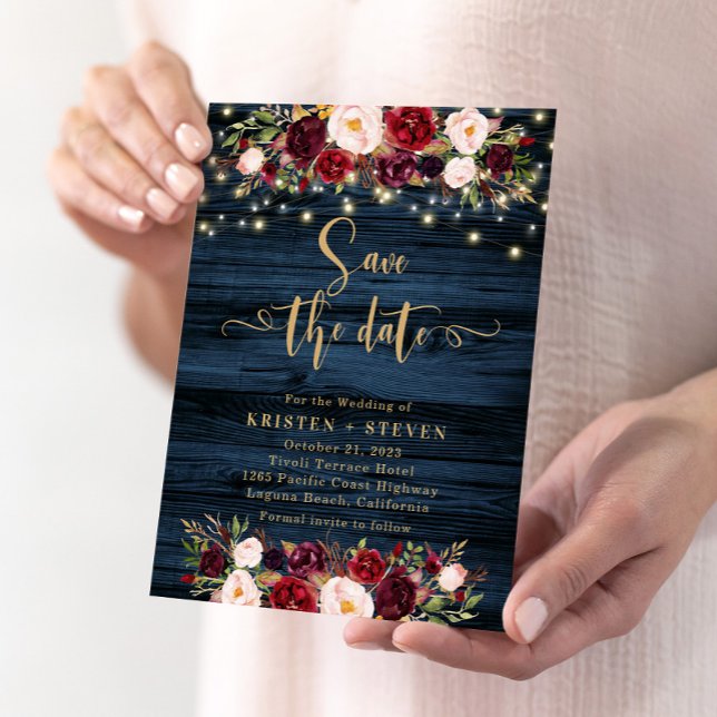 Marsala Floral & Navy Save The Date Invitation (Creator Uploaded)