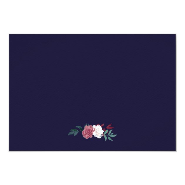 Marsala Floral On Navy Wedding Reception Insert Card