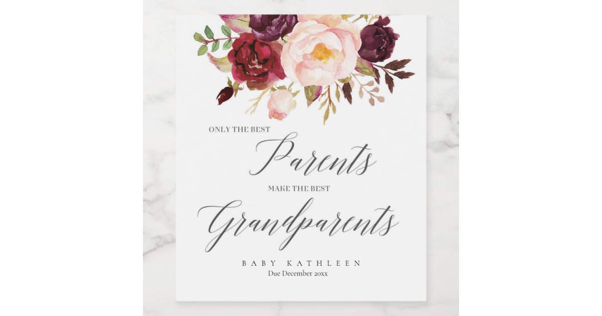 Marsala Floral Pregnancy Announcement Wine Labels | Zazzle