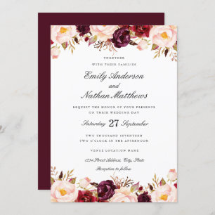 Marsala Floral Red Burgundy Wedding Invitation