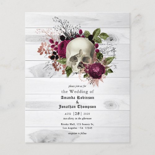 Marsala Floral Skull Halloween Gothic Wedding Flyer