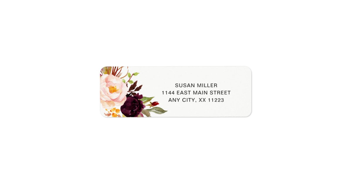 Marsala Floral wedding return address 4163 Label | Zazzle