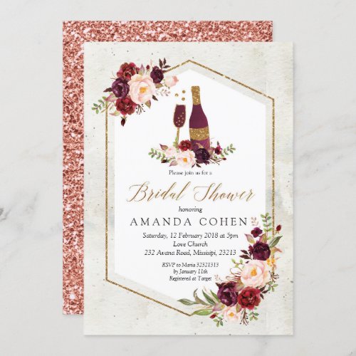Marsala Floral Wine Tasting Bridal Shower Invitation