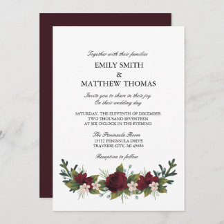 Marsala Floral Winter Wedding Invite