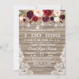 Marsala Floral Wood Mason Jar Lights I DO BBQ Invitation