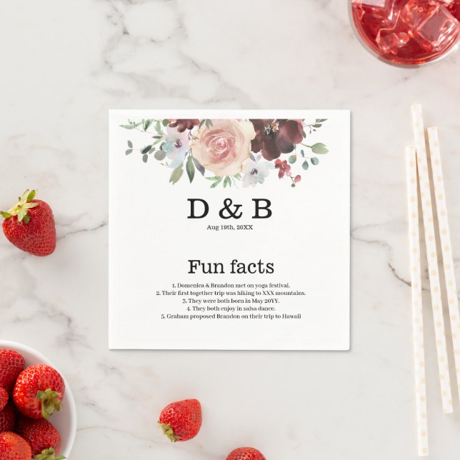 Marsala Flower Wedding Fun Facts  Napkins (Insitu)