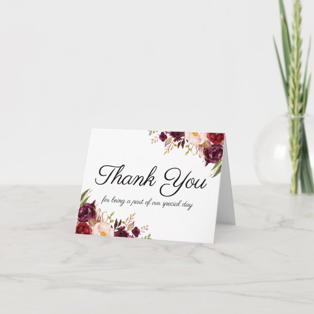 Marsala Flower Wedding Party Vendor Thank You Card (Front)