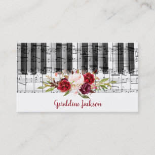 marsala flowers and piano music design business card