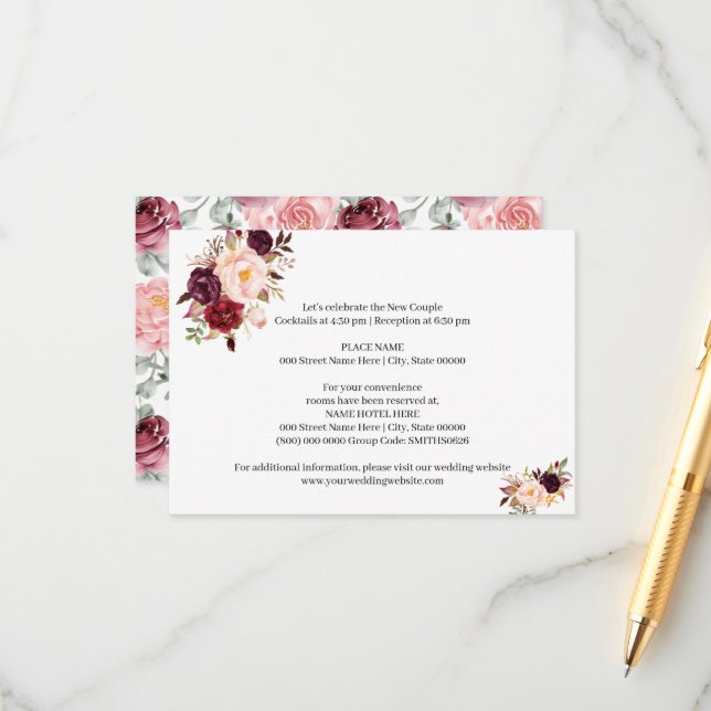 Marsala Flowers  Bridal Shower Wedding Details  Enclosure Card (Front/Back In Situ)