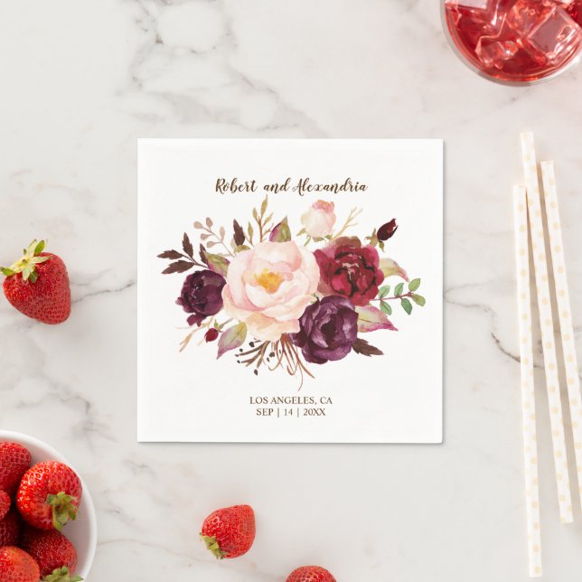 Marsala Flowers Bridal Shower Wedding Reception  N Napkins (Insitu)