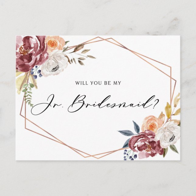 Marsala Flowers Geometric Junior Bridesmaid Card (Front)