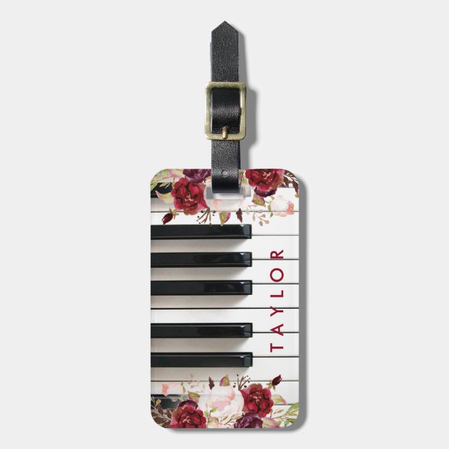 marsala flowers piano design luggage tag (Front Vertical)