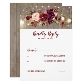 Marsala Flowers Rustic Wedding RSVP Card