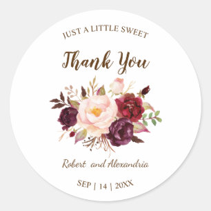 Marsala Flowers Sweet Treat Wedding Thank You Classic Round Sticker
