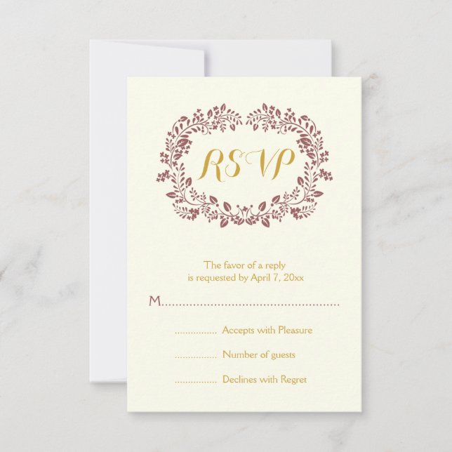 Marsala foliage wreath frame wedding RSVP Card (Front)