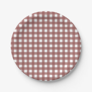 Marsala Gingham Pattern Paper Plates