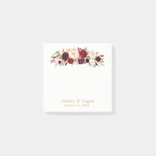 Marsala Gold Elegant Floral Wedding Notes (Front)