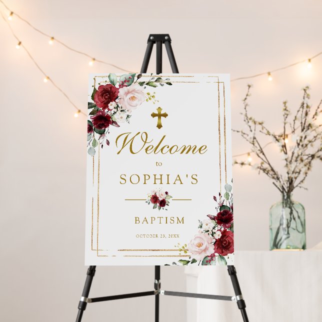 Marsala & Gold Frame Baptism Wellcome Sign Board (In Situ (Stand))