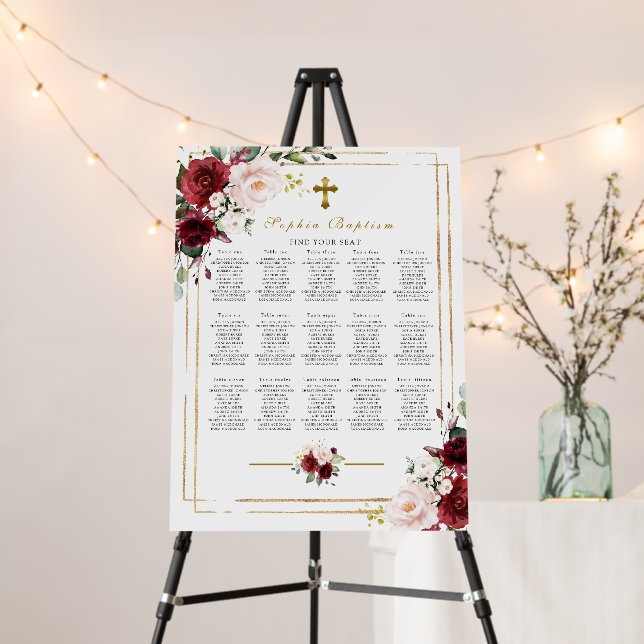 Marsala & Gold Frame Seating Charts Foam Board (In Situ (Stand))