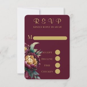 Marsala Gold Painted Peony Wedding RSVP Cards