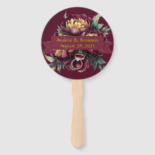 Marsala Gold Peony Wedding Rings Wedding Hand Fan