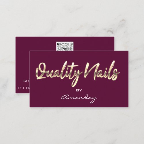 Marsala Gold Quality Nail Script QR Code Logo Business Card