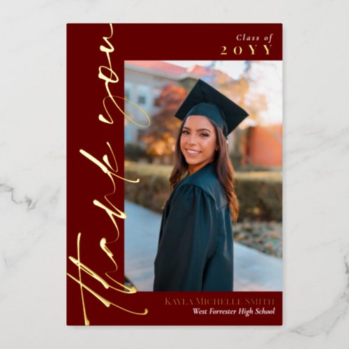 Marsala Gold Script Photo Graduation Thank You Foil Invitation