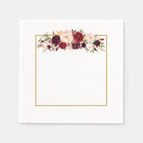 Marsala Gold Square Flower Monogram Wedding Napkin