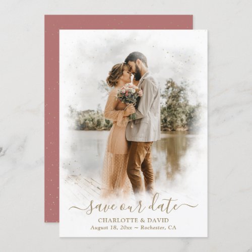 Marsala Gold Wedding Photo Save Our Date Card