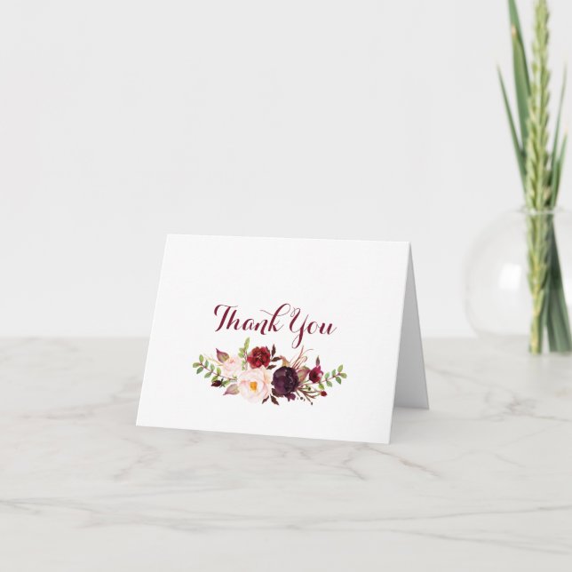 Marsala Greenery Floral Thank you note 4163 Card (Front)