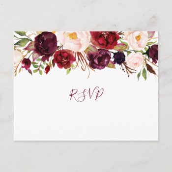 Marsala Greenery Floral Wedding Rsvp Buffet 4163 Invitation Postcard by lemontreeweddings at Zazzle