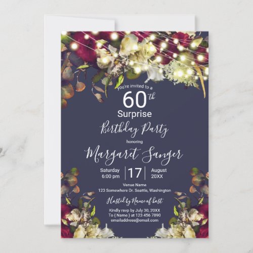 Marsala  Ivory Watercolor Roses Surprise Party Invitation