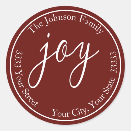 Marsala Joy Holiday Round Return Address Label