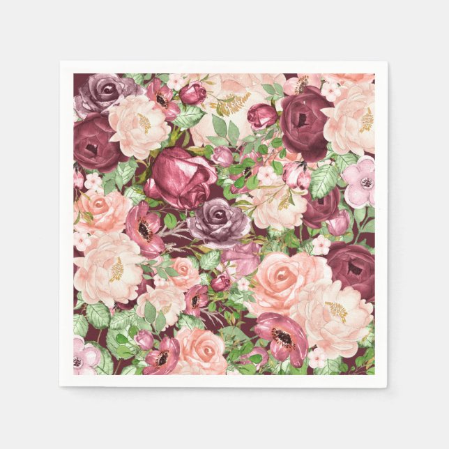 Marsala Maroon Burgundy Rustic Floral Flowers Napkins (Front)