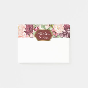 Marsala Maroon Burgundy Rustic Floral Personalized Post-it Notes