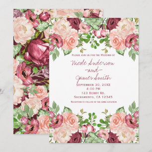 Marsala Maroon Burgundy Rustic Floral Wedding Invitation