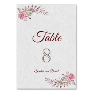 Marsala Maroon Floral Watercolor TABLE NUMBER