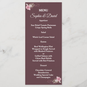 Marsala Maroon Floral Watercolor Wedding Menu