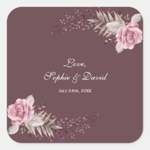 Marsala Maroon Floral Watercolor Wedding Square Sticker