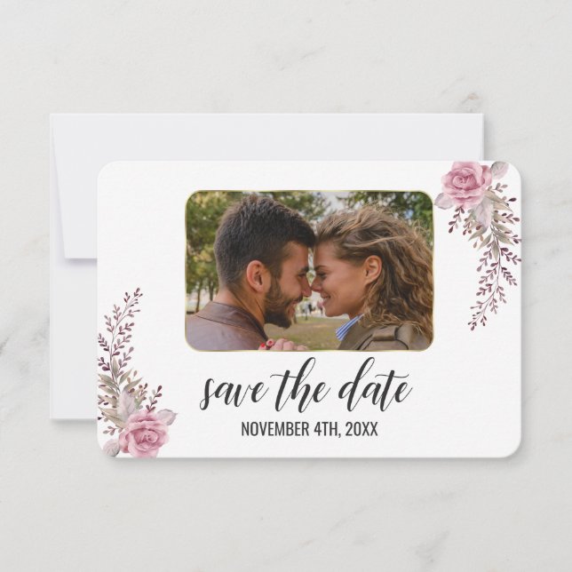 Marsala Maroon Floral Watercolour Save the Date (Front)