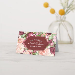 Marsala Maroon Rustic Floral Wedding Table Seat Place Card