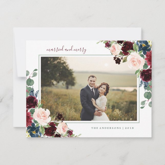 Marsala Married and Merry Holiday Photo Card (Front)