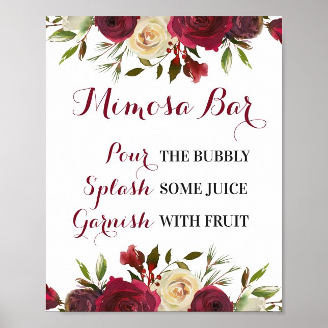 Marsala Mimosa Bar Sign Wedding Bridal Shower Fall (Front)