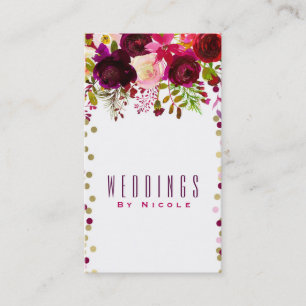 Marsala Modern Floral Gold Burgundy Bold Chic Business Card