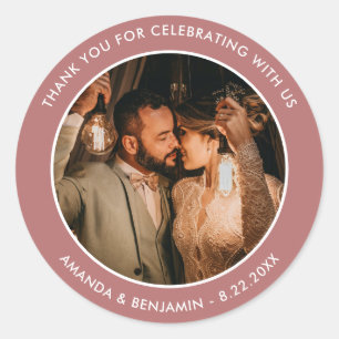 Marsala Modern Thank You Photo Wedding Favor Classic Round Sticker