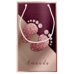 Marsala Name Baby Feet Rose Gold Baby Shower Girl Small Gift Bag