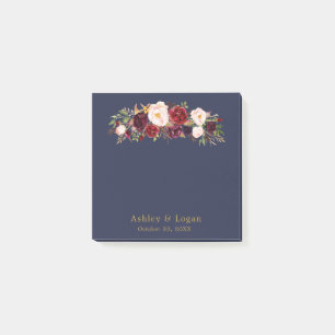 Marsala Navy Elegant Floral Wedding Post-it Notes