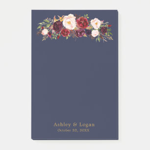 Marsala Navy Elegant Floral Wedding Post-it Notes