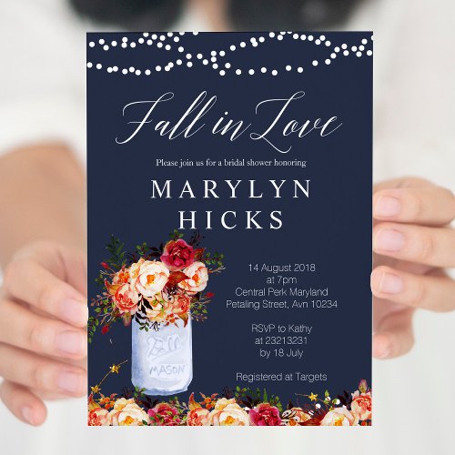 Marsala Navy Fall in Love Bridal Shower Invitation