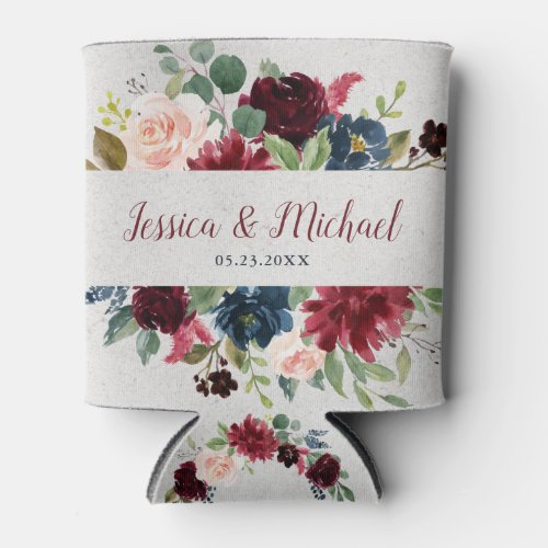 Marsala  Navy Floral Mr  Mrs Wedding Favor Can Cooler